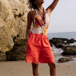 Free people S SeaSide shorts orange cotton oversized boho festival lightweight